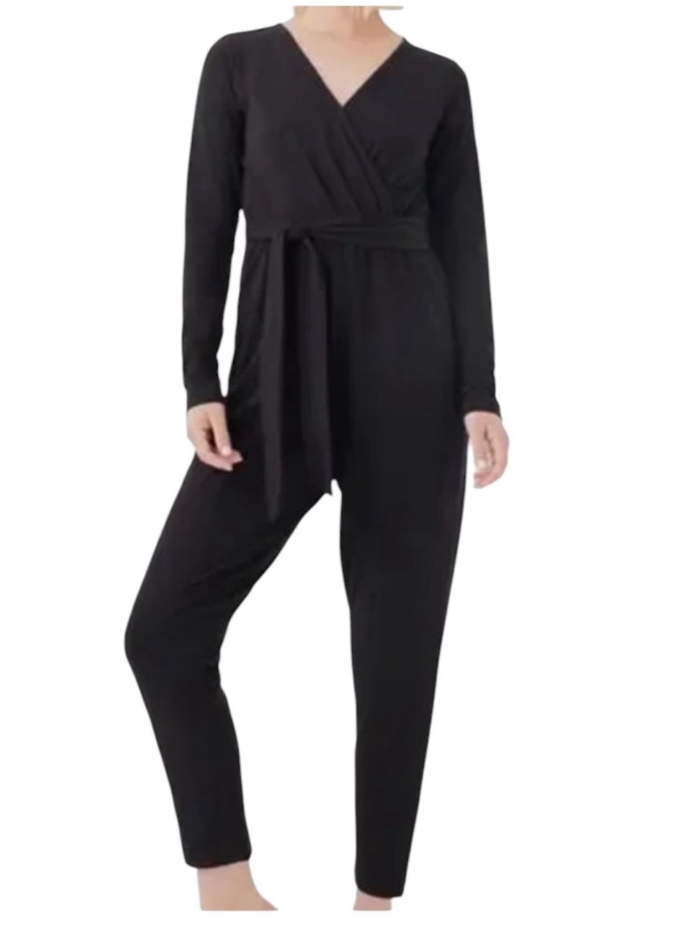 PACT Jumpsuit Black Long Sleeve Tie Waist Organic Cotton S